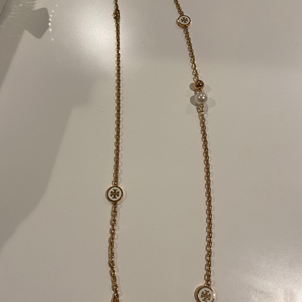 Tory Burch Gold and Pearl Chain Necklace - Picture 3 of 3